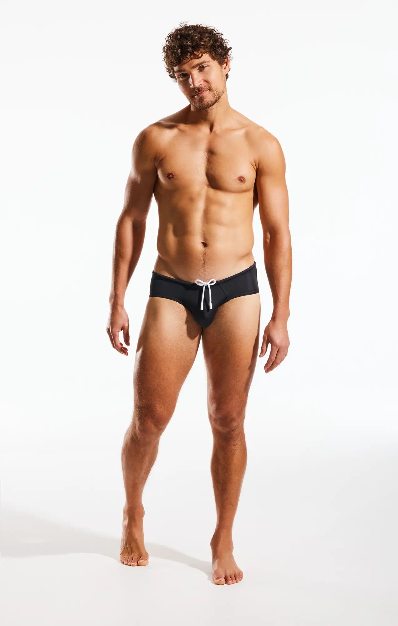 Cocksox CX79 boy leg swim brief in black with white drawstring designed for comfortable swimwear use