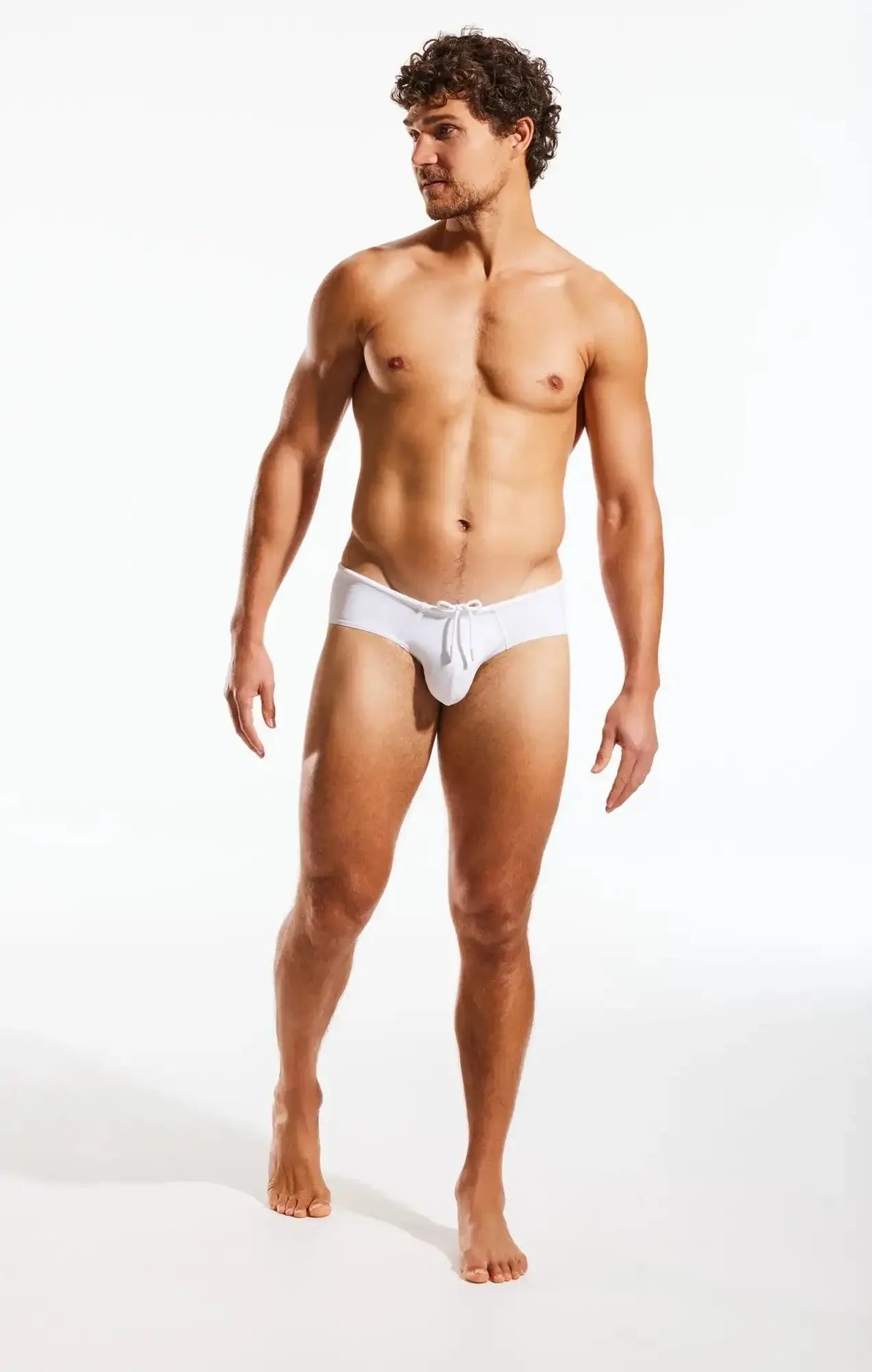White cotton cocksox cx79 boy leg swim brief with drawstring waistband front view