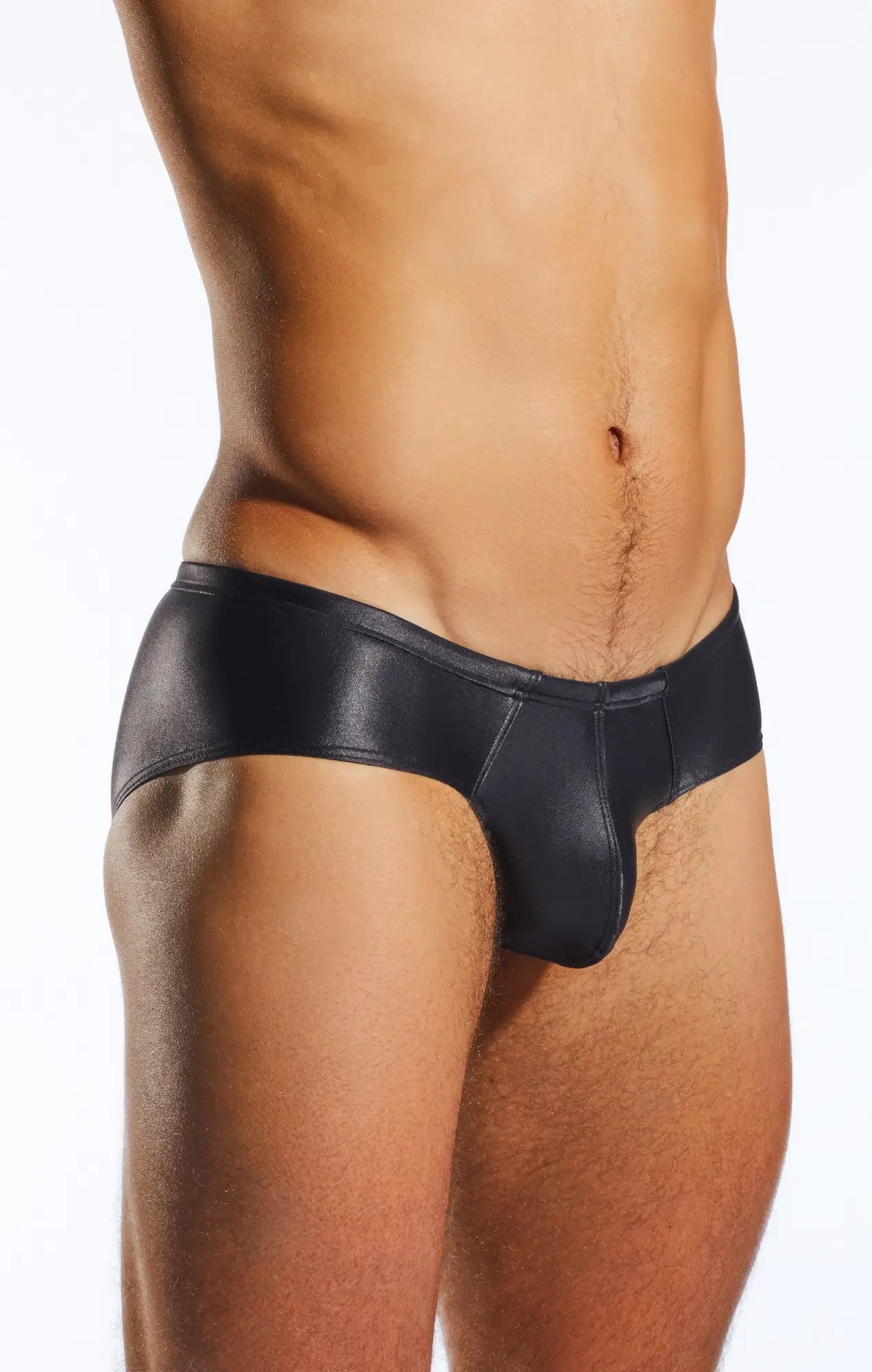 Black shiny faux leather cocksox cx79gs boy leg swim brief with sleek form-fitting design