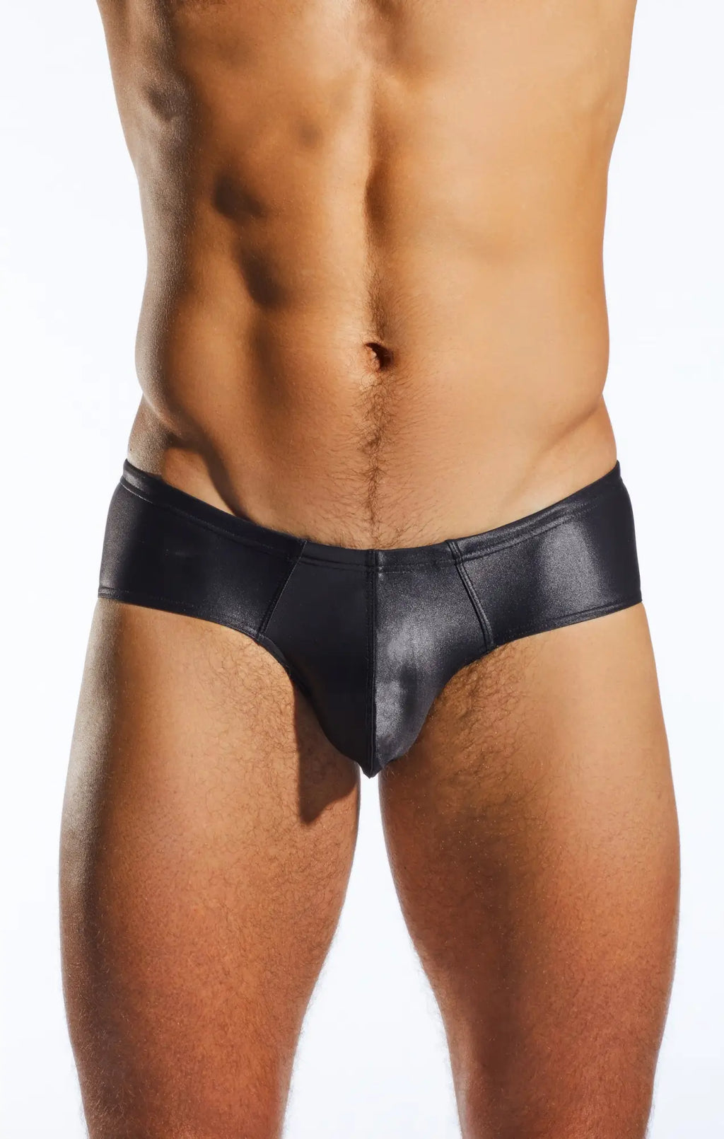 Black shiny faux leather cocksox cx79gs boy leg swim briefs with sleek form-fitting design