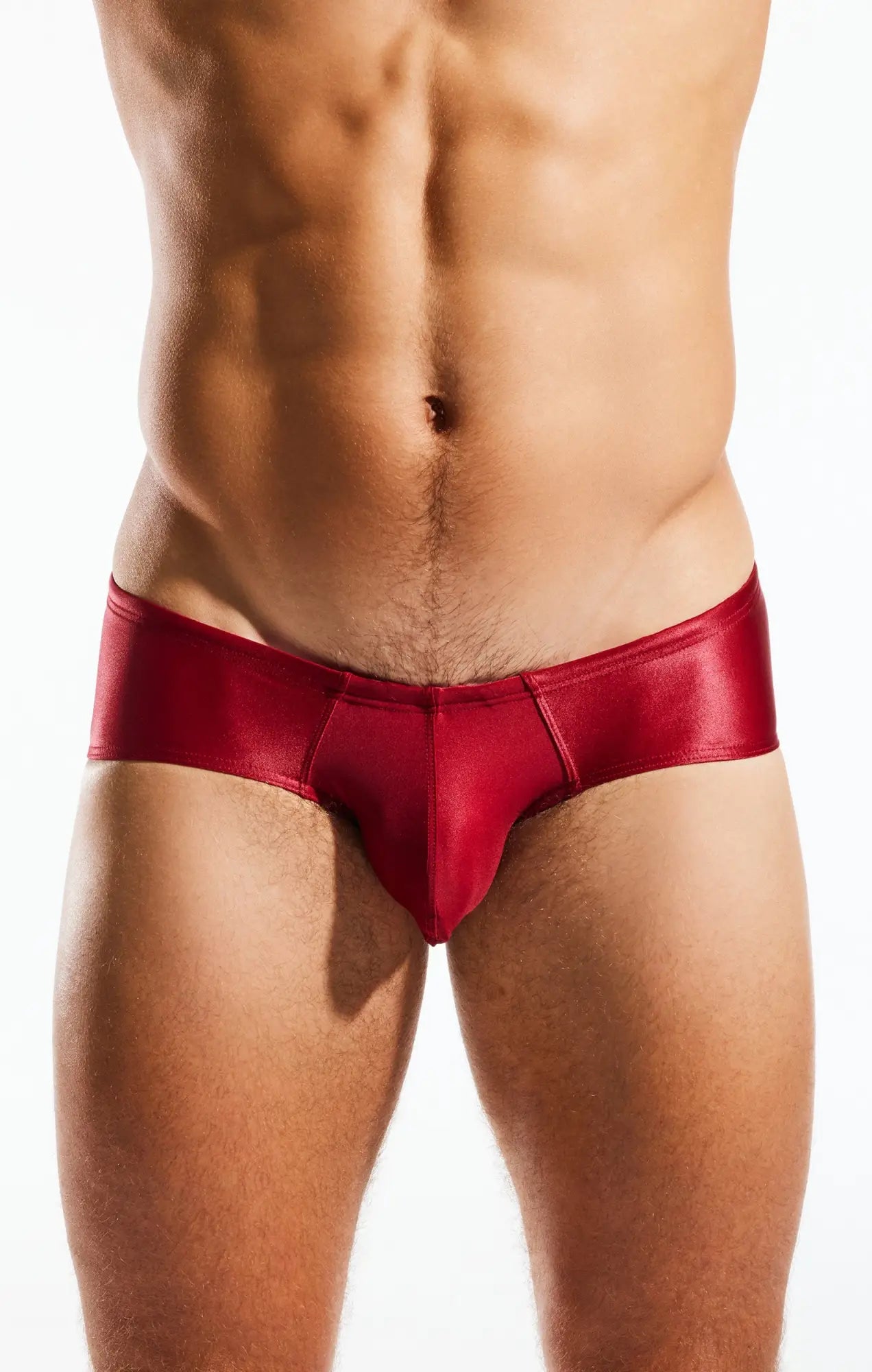 Cocksox CX79GS boy leg swim brief in red shiny satin with a sleek form fitting design for swimwear use