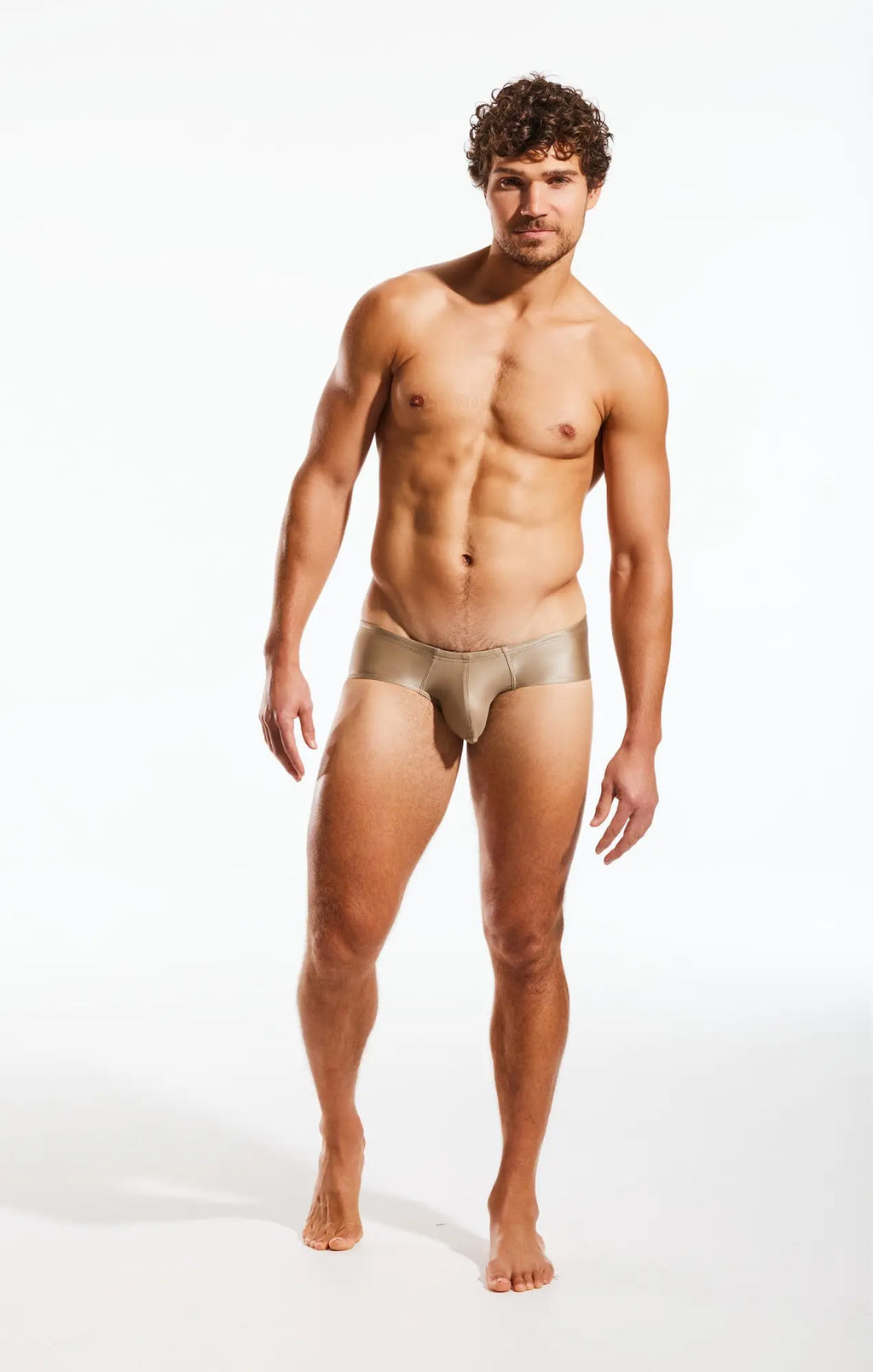 Cocksox CX79GS boy leg swim brief in sleek metallic gold with smooth form fitting design for swimwear use