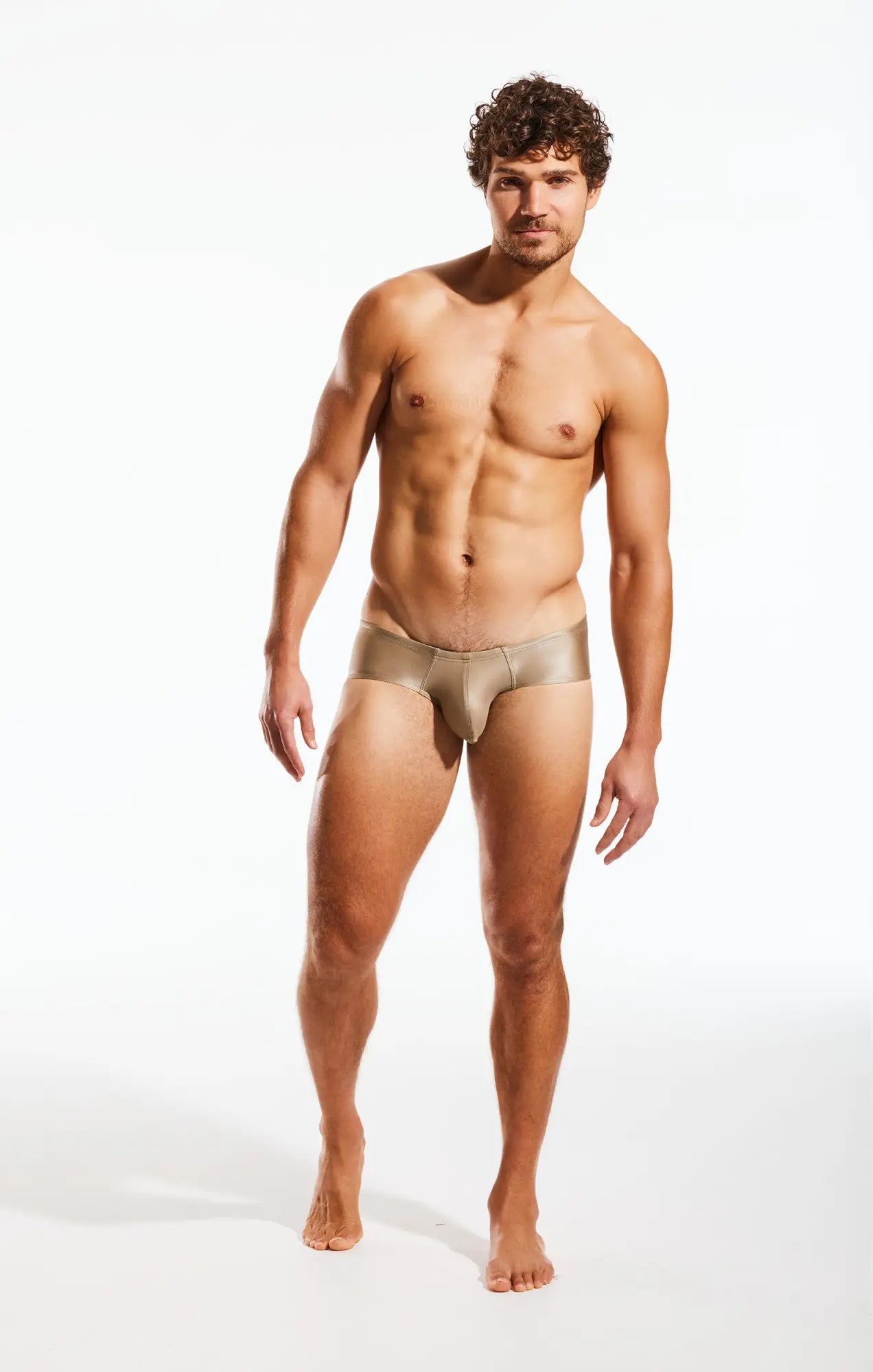 Cocksox CX79GS boy leg swim brief in sleek metallic gold with smooth form fitting design for swimwear use