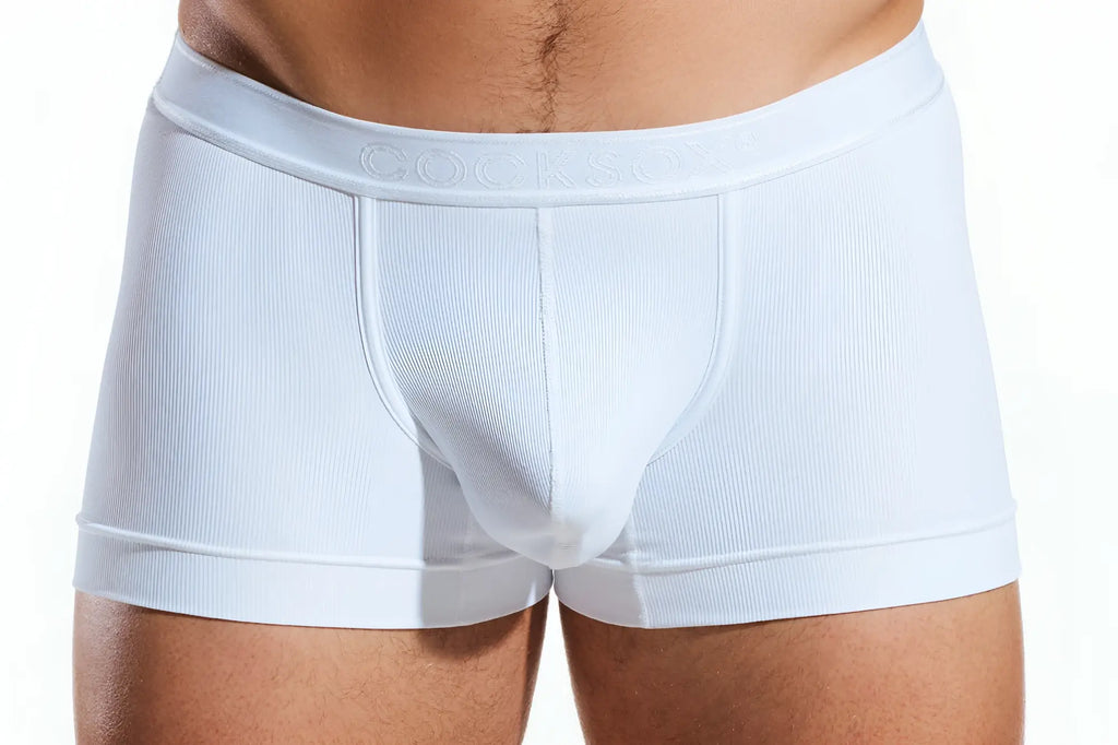 White ribbed cotton boxer briefs with branded elastic waistband cocksox cx94br for comfortable support