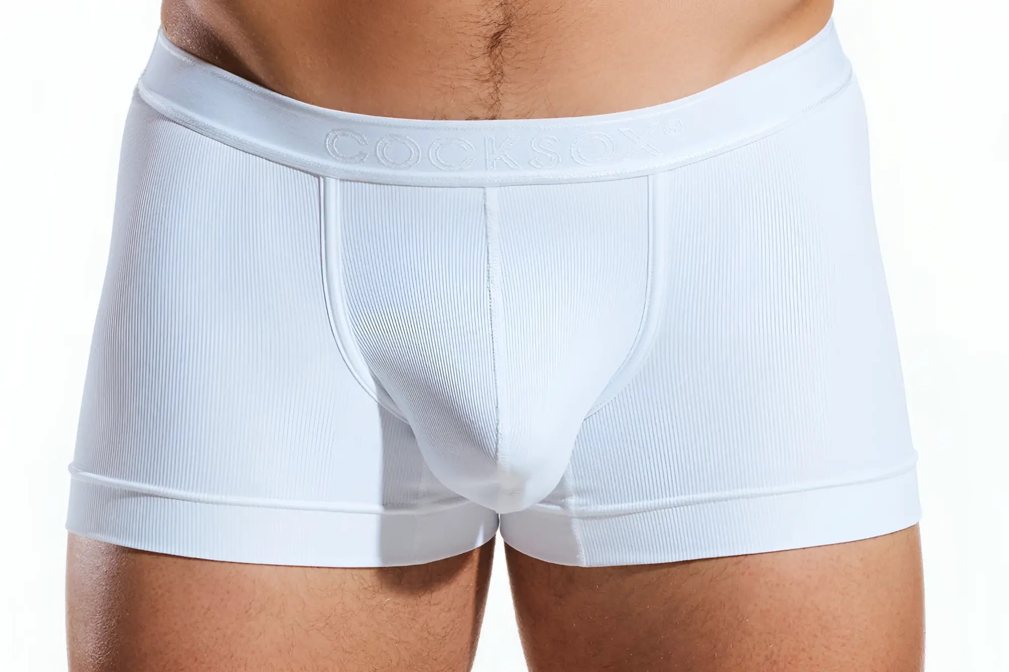 White ribbed cotton boxer briefs with branded elastic waistband cocksox cx94br for comfortable support