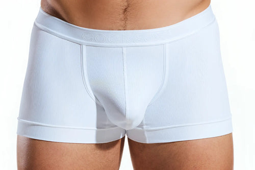 White ribbed cotton boxer briefs with branded elastic waistband cocksox cx94br for comfortable support