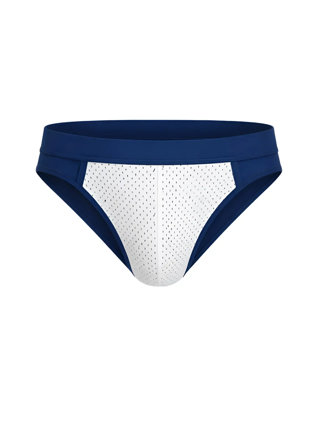 Navy blue and white cotton stretch bikini briefs with breathable mesh panel for athletic comfort