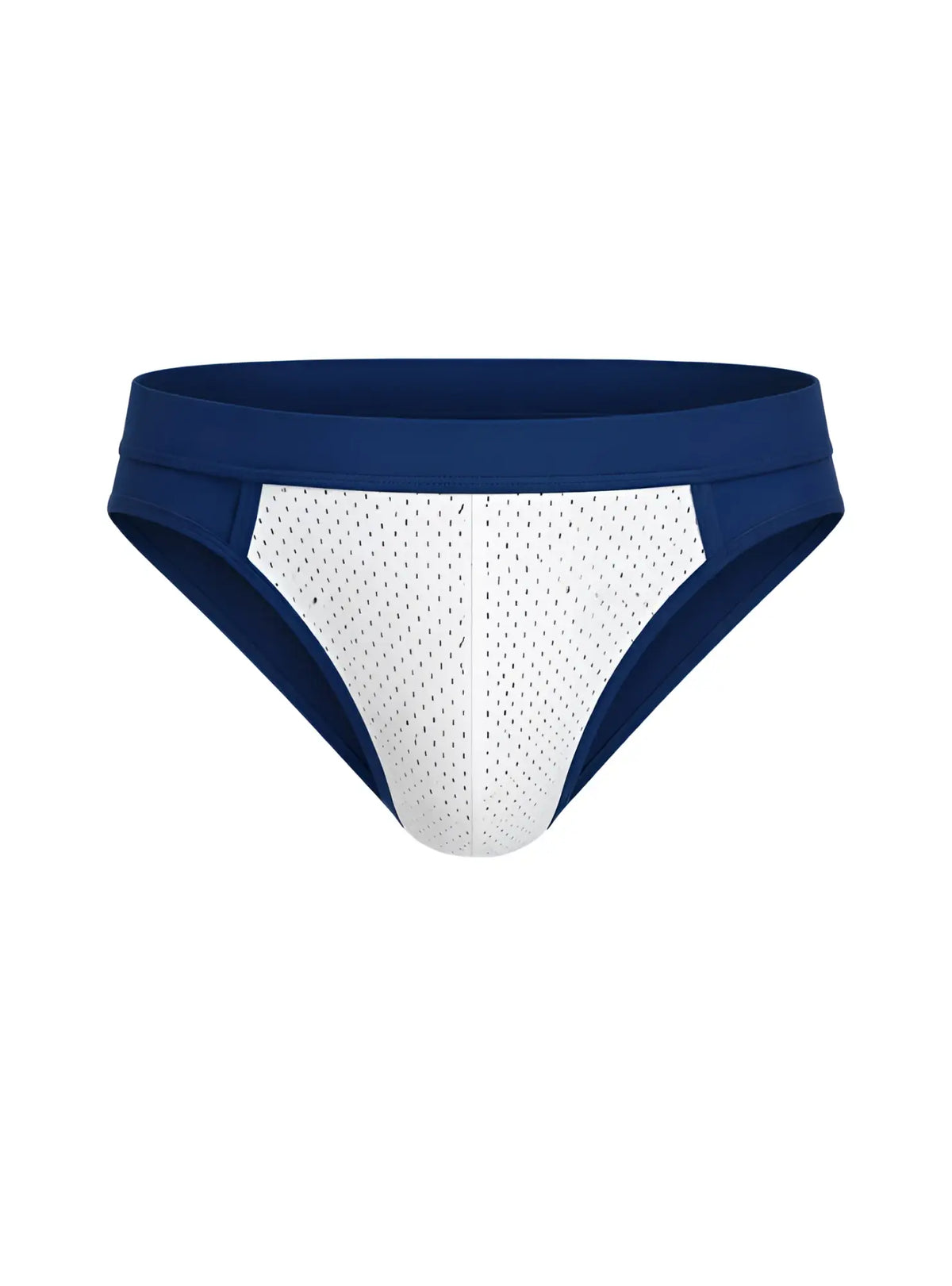 Navy blue and white cotton stretch bikini briefs with breathable mesh panel for athletic comfort