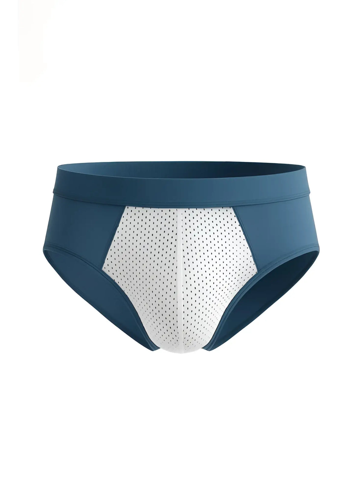 Blue and white cotton stretch athletic briefs with perforated mesh panel for breathability and comfort