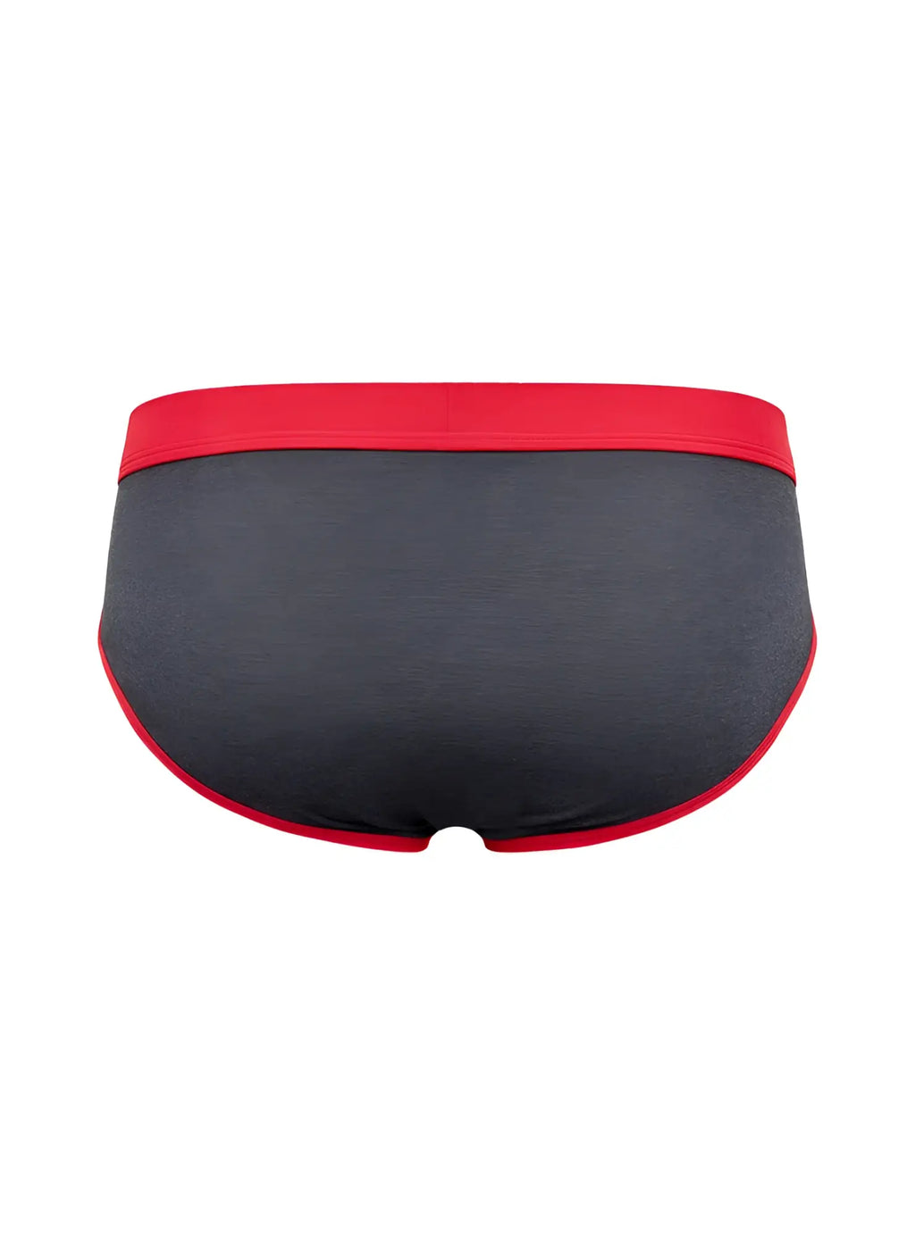 Gray cottonflex briefs with a red waistband and matching red trim along the leg openings for comfortable wear