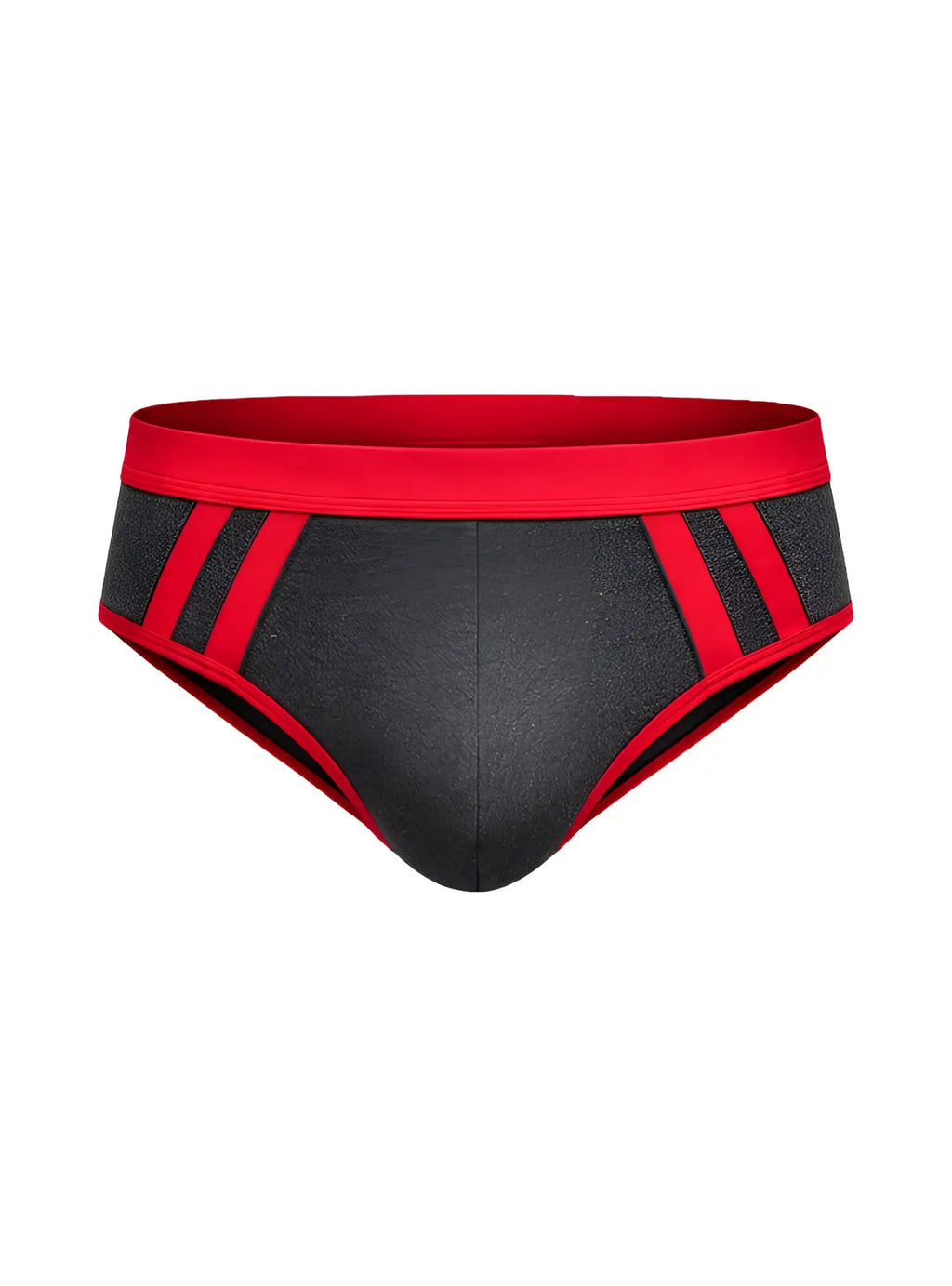 CottonFlex brief with red and black athletic design featuring a textured gray front panel and bold red diagonal stripes