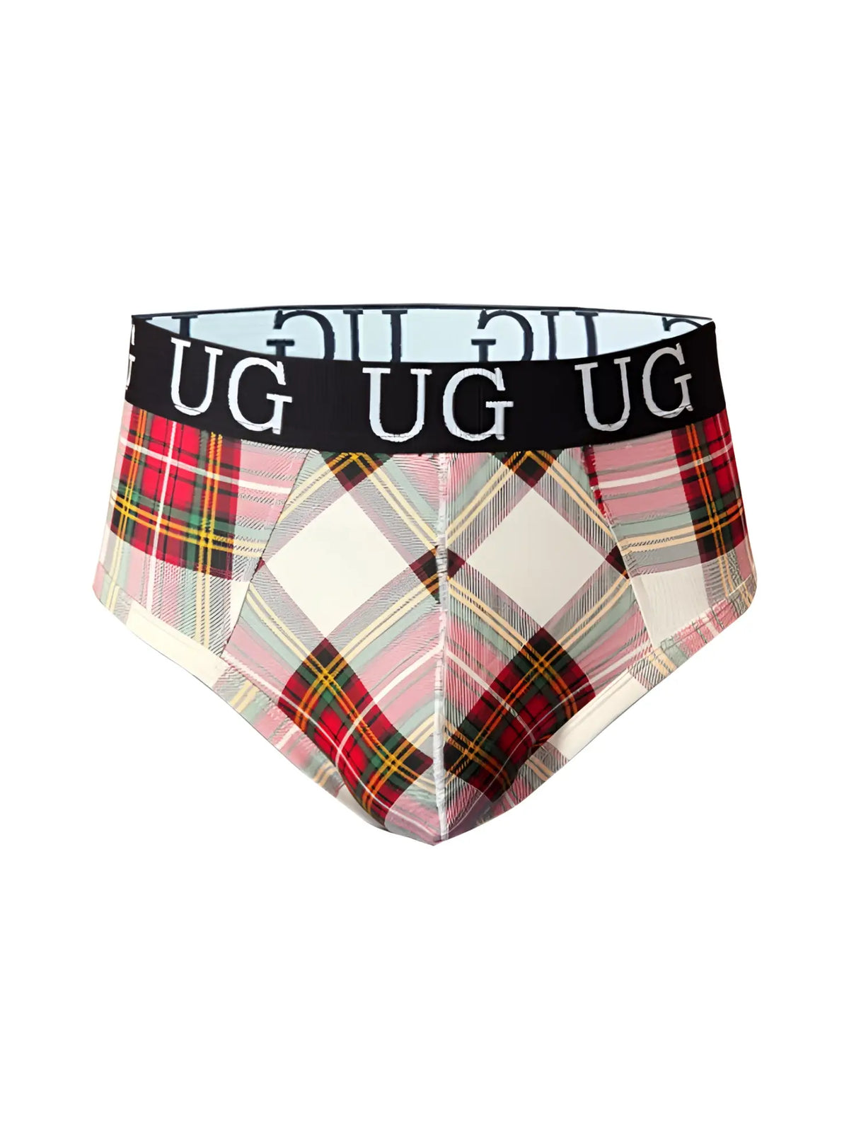 Plaid-patterned ug fit contour jockstrap with black waistband and white ug branding in country style plaids design