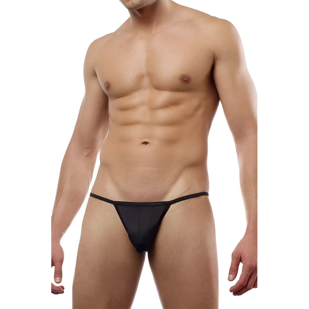 Black cover male cm112 bikini brief thong made of smooth stretchy fabric with a sleek minimalist design