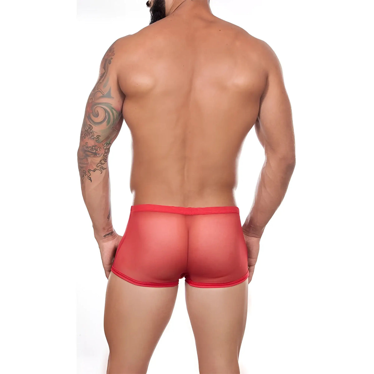 Red sheer mesh briefs with solid red waistband from cover male cm164 boxer trunk for stylish comfort