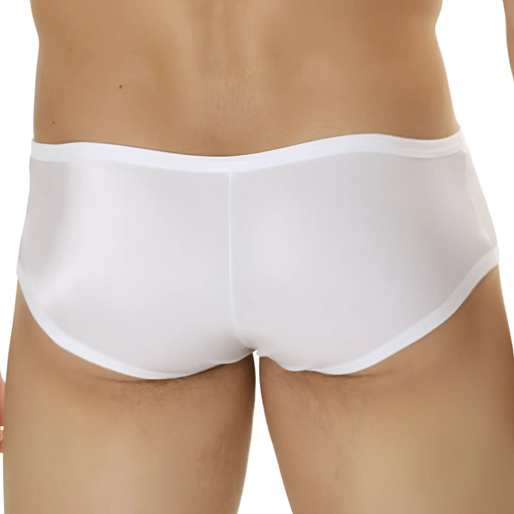 White sheer mesh briefs with smooth seamless design from cover male cm208 intimate brief collection front view
