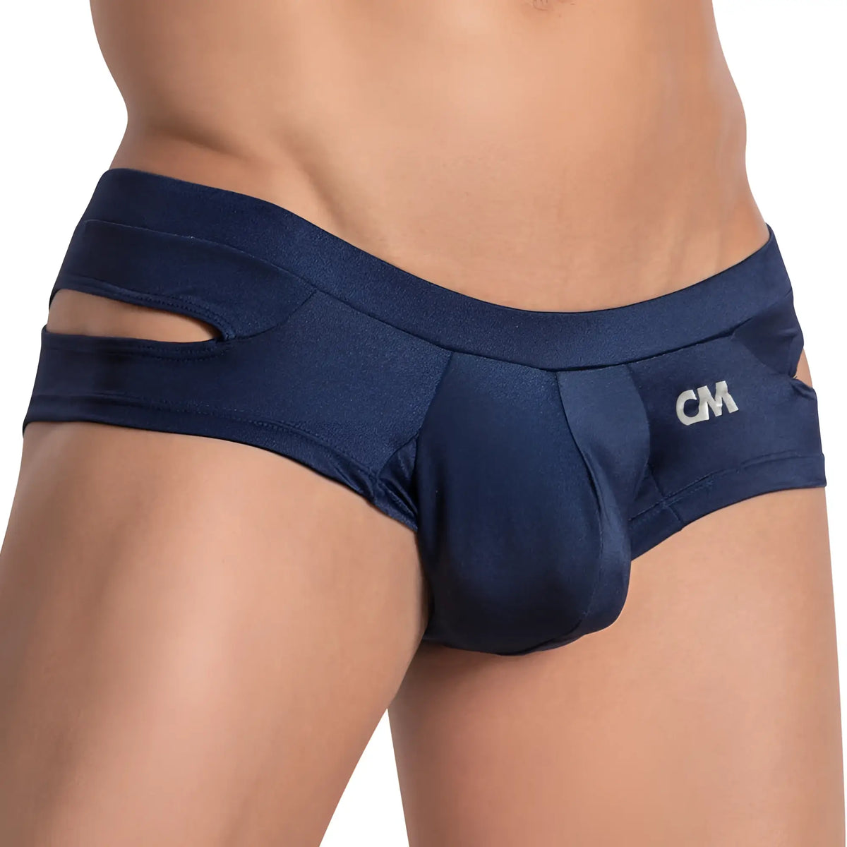 Navy blue cover male cme027 jockstrap briefs with side cutouts and contoured design for menâ€™s comfort and support