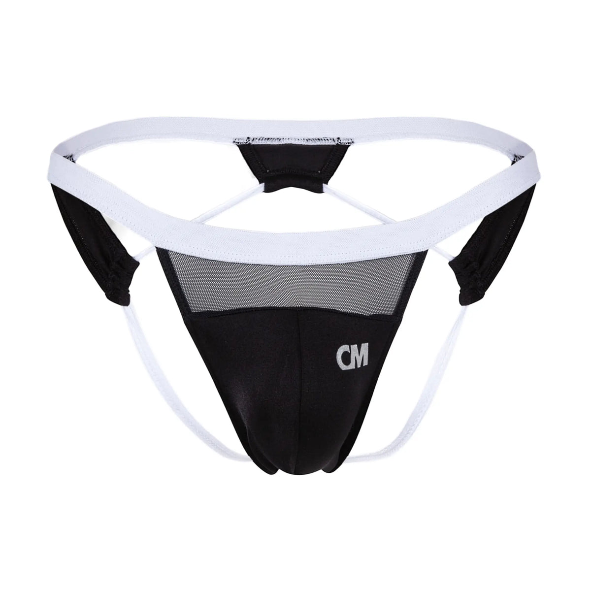 Black and white mesh athletic brief cover male CME033 jockstrap with supportive design and cm logo on front