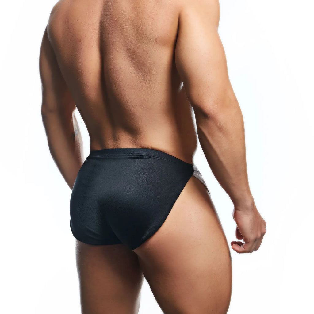Black sleek cover male cmi072 bikini swim trunks with smooth form-fitting material for swimming and beachwear