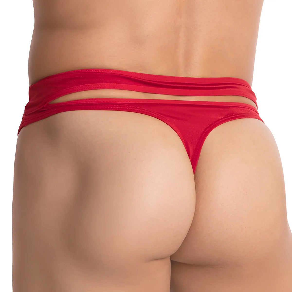 Cover male cmk059 thong red form-fitting thong with dual-strap design and cutout detail back view