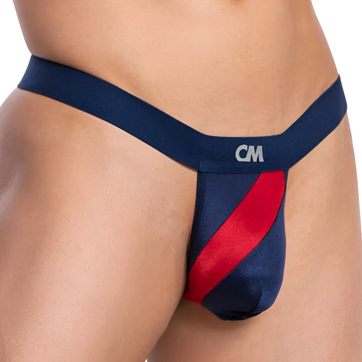 Navy blue and red cover male cmk067 thong with a diagonal satin stripe made from soft fabric for comfortable wear