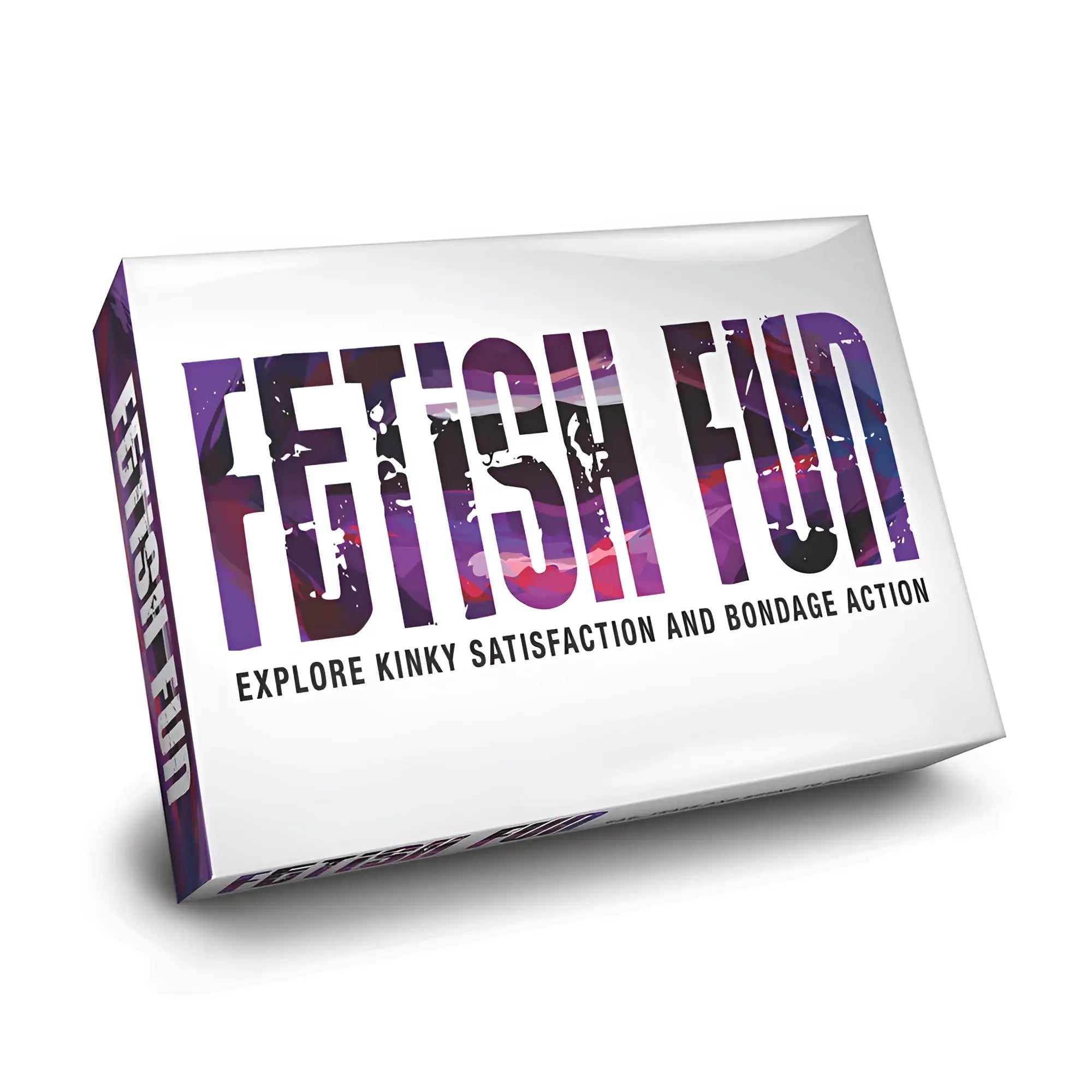 White rectangular box of creativec fetish fun game with bold purple and black cosmic lettering on the front
