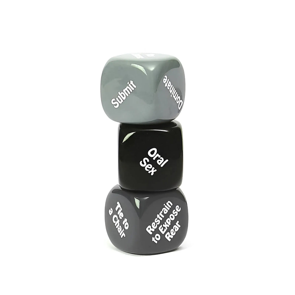 Creativec kinky nights dare dice stacked set of three glossy black dice with white text for adult game play