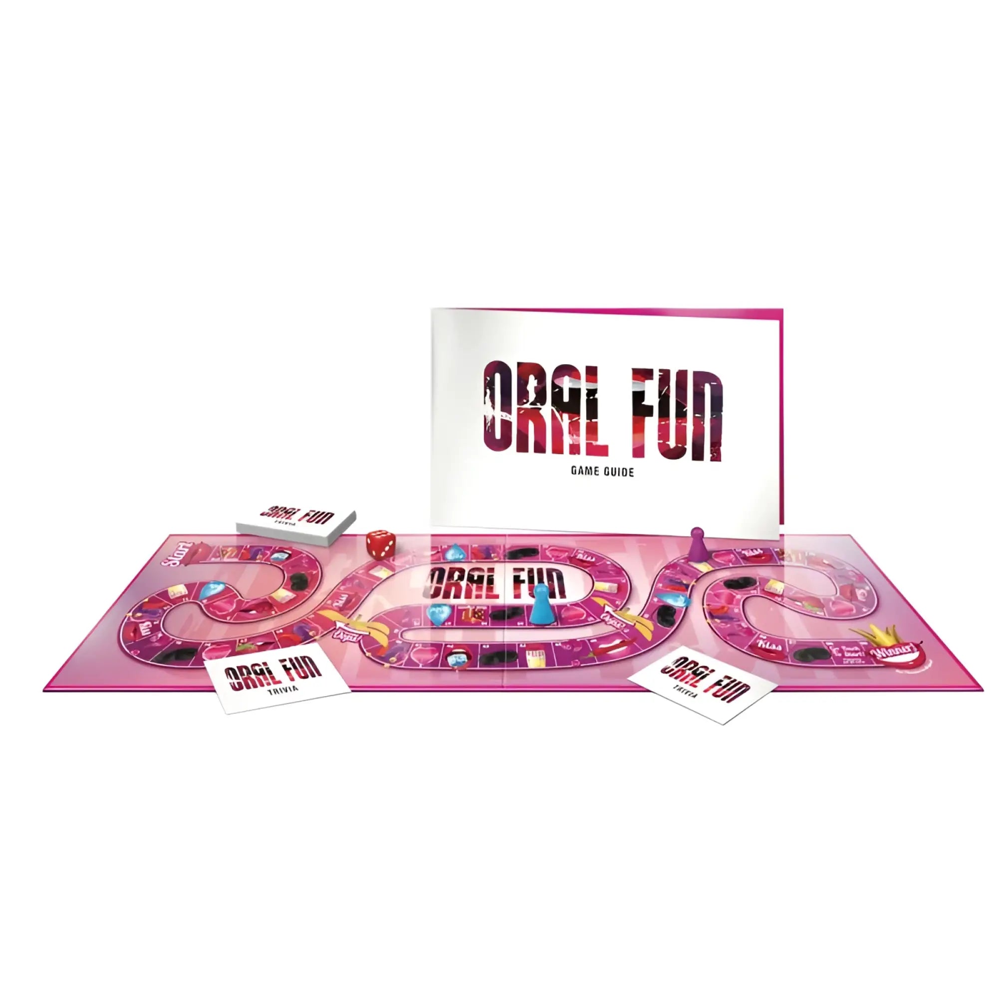 Creativec oral fun game with a pink glossy board featuring a spiral track and colorful illustrations for playful learning
