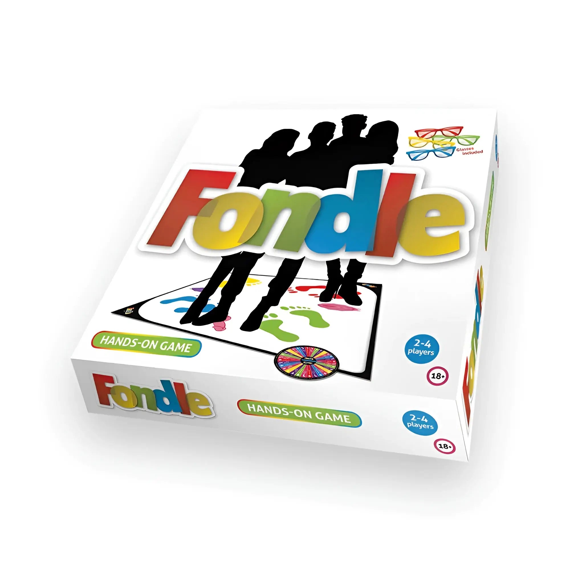 White box of creativec play wiv me fondle board game with colorful rainbow lettering and black silhouettes on play mat