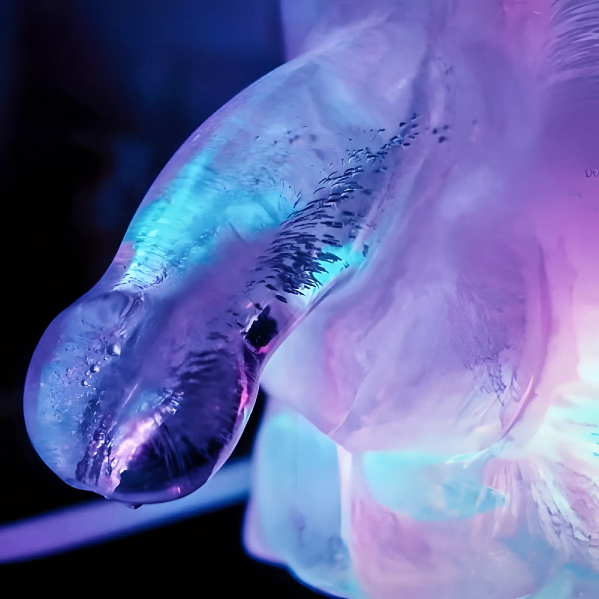 Creativec play wiv me huge penis ice luge mould featuring a translucent iridescent jellyfish with glowing blue and purple hues