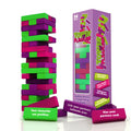 CreativeC Play Wiv Me tower of pleasure game set with 54 vibrant green and purple blocks in a playful design