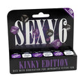 Purple and black dice in creativec sexy 6 kinky edition game box featuring a playful adult board game accessory