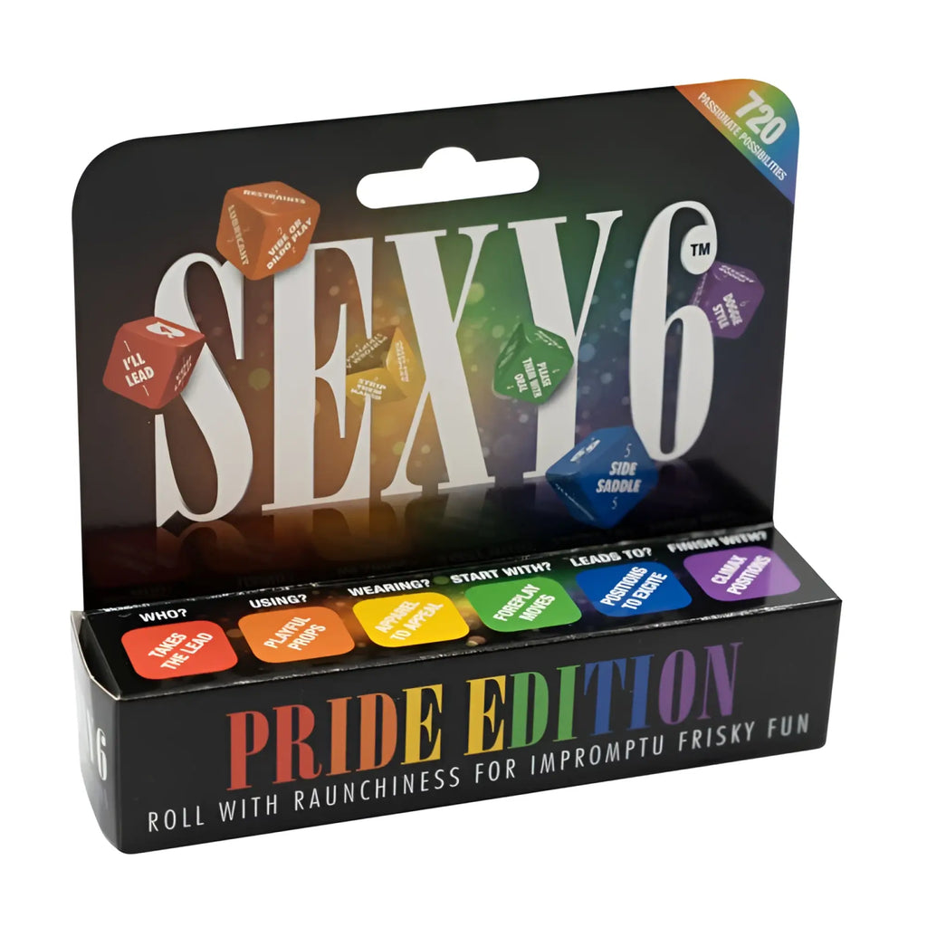 Creativec sexy 6 pride edition game set with six rainbow-colored dice featuring playful phrases on each face