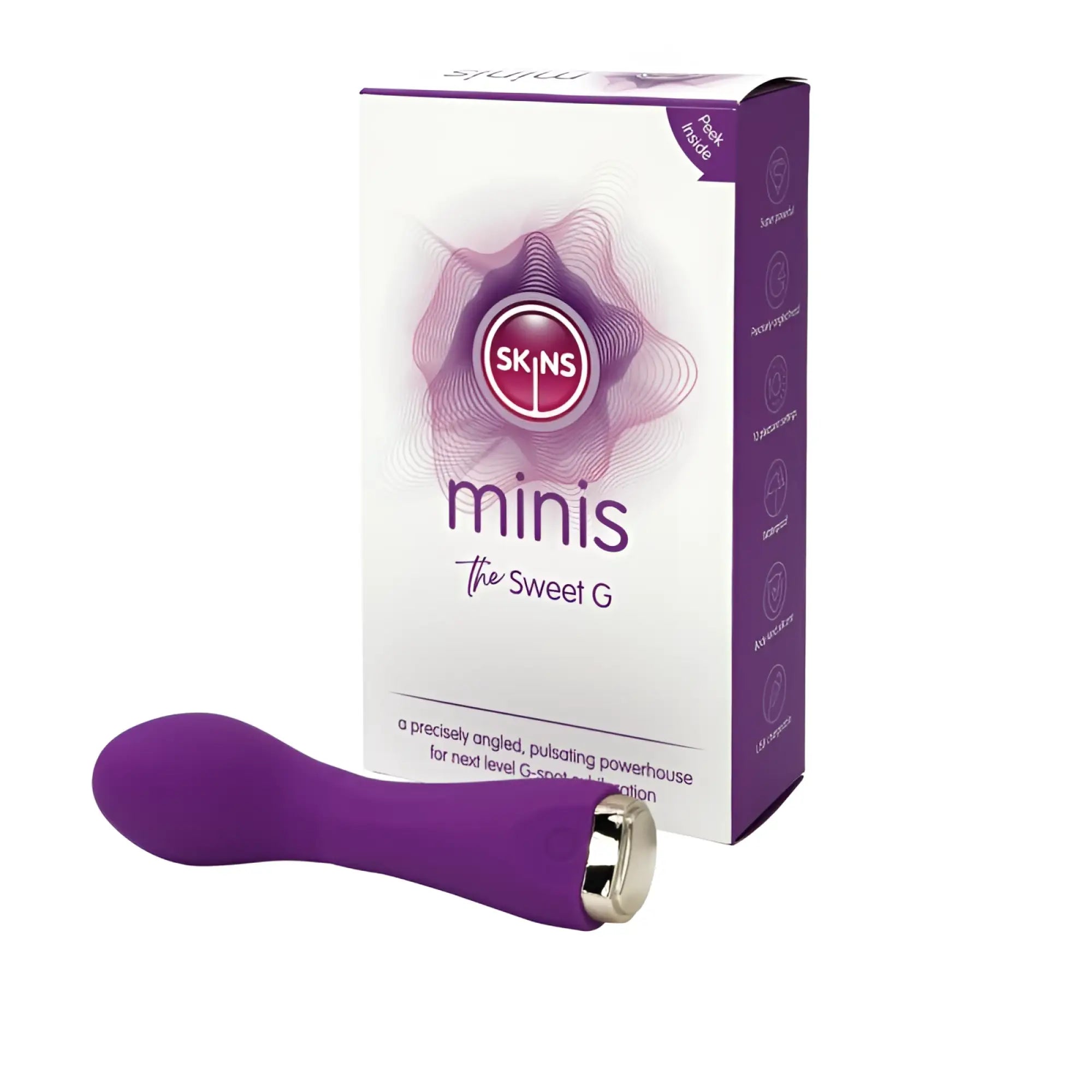 Purple skins minis the sweet g vibratory toy with sleek curved design and metallic silver tip by CreativeC Skins Minis