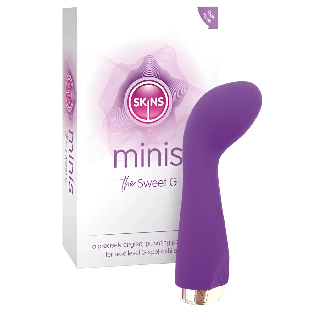 CreativeC Skins Minis the Sweet G purple silicone vibrato toy with a gold-colored base for personal use