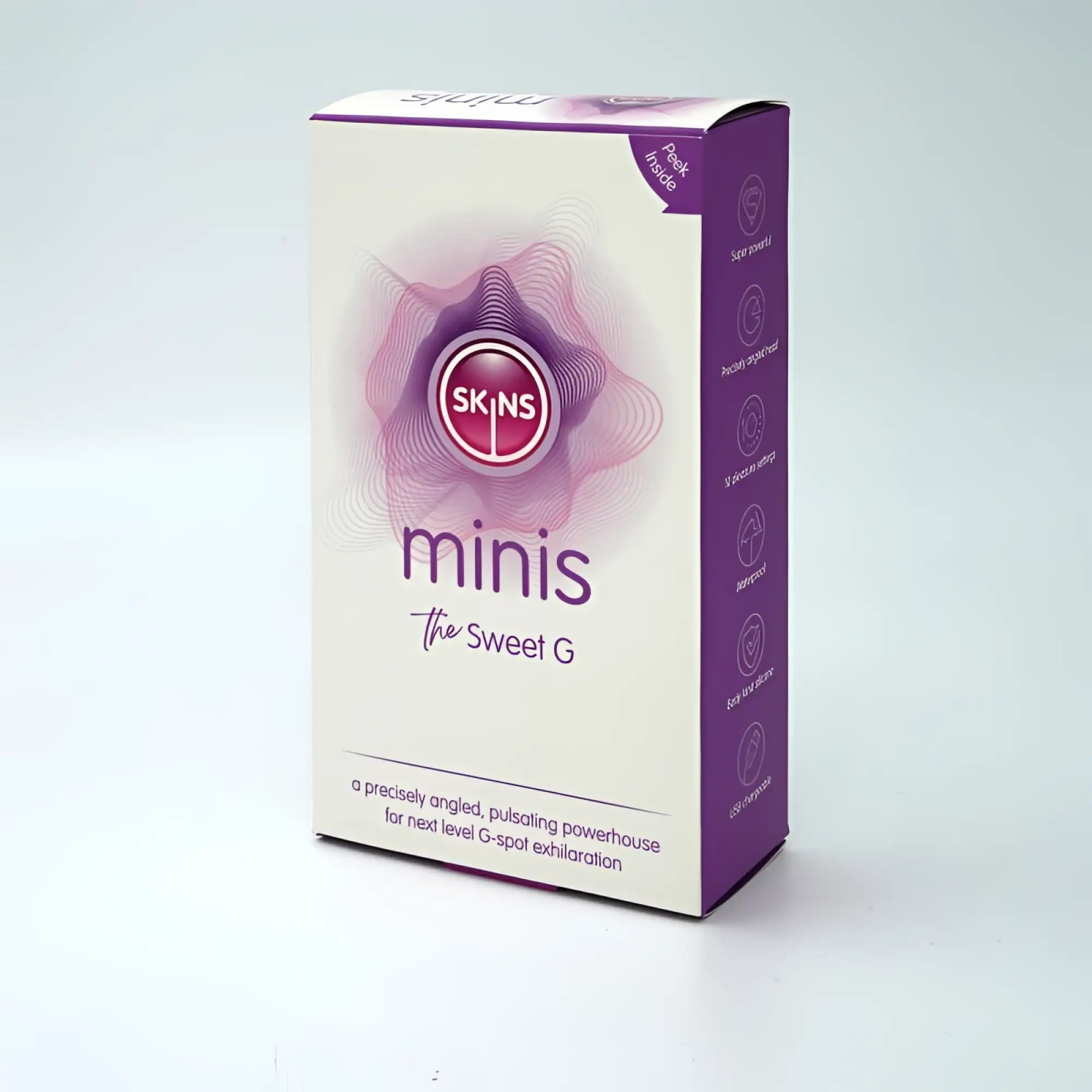 Purple and white cardboard box for CreativeC Skins Minis the sweet G featuring compact, collectible design packaging