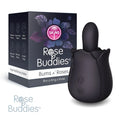 Creativec skins rose buddies bum n roses black black silicone rose shaped vibrator with smooth glossy finish and embossed buttons