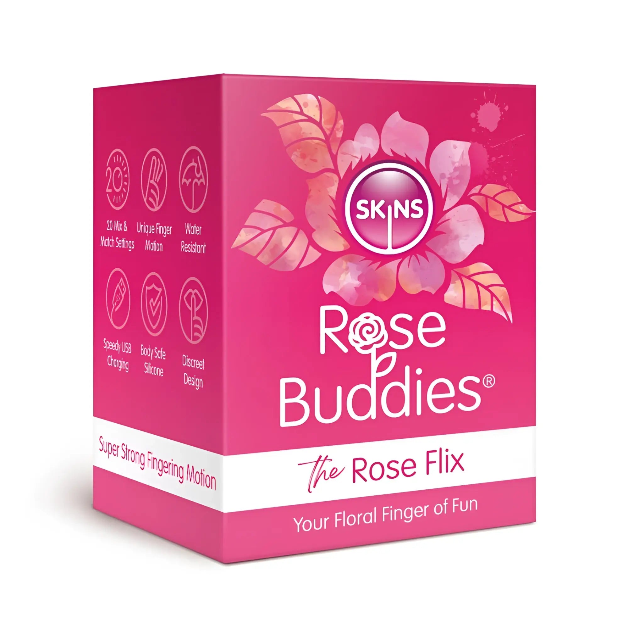 Pink rectangular box for CreativeC skins rose buddies the rose flix featuring floral pink and peach petals design