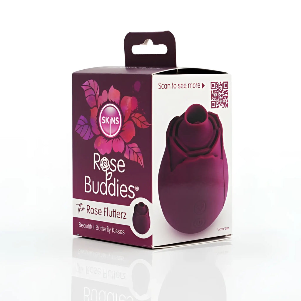 Creativec skins rose buddies the rose flutterz is a sleek deep magenta silicone toy shaped like a rose with smooth ergonomic contours