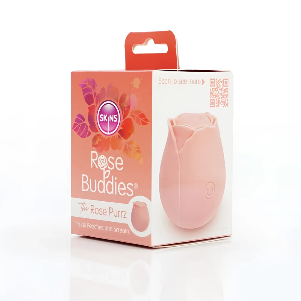 Pink silicone rose-shaped toy by skins called the rose purrr from CreativeC Skins Rose Buddies collection
