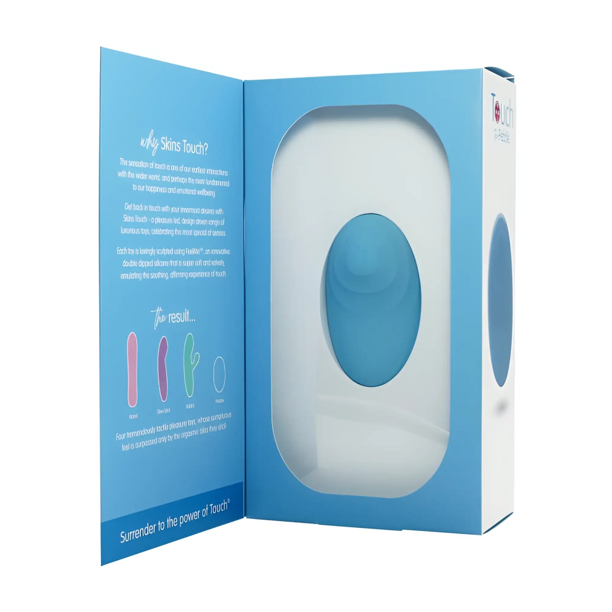 A sleek light blue silicone toy with a smooth oval shape and subtle texture from CreativeC Skins Touch The Pebble