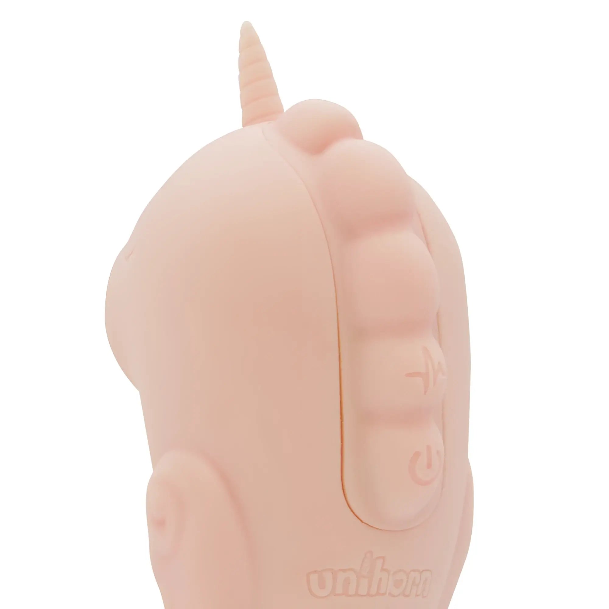 Pastel pink silicone unicorn-shaped vibrator with smooth rounded design and embossed control buttons CreativeC Unihorn Massager