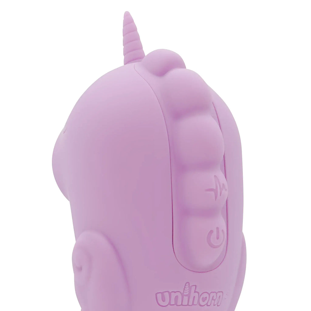 Creativec unihorn massager c horse marina lilac is a pink silicone unicorn vibrator with a single horn and two control buttons