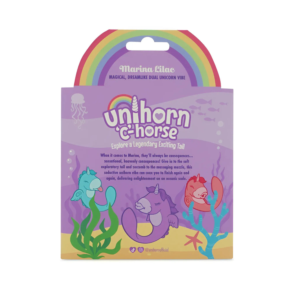 CreativeC Unihorn massage tail in lilac with rainbow ocean design made of soft silicone for sensory stimulation