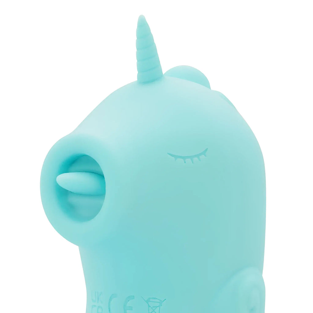 CreativeC Unihorn Massager C Horse ocean peak soft teal silicone unicorn toy with closed eye and protruding tongue