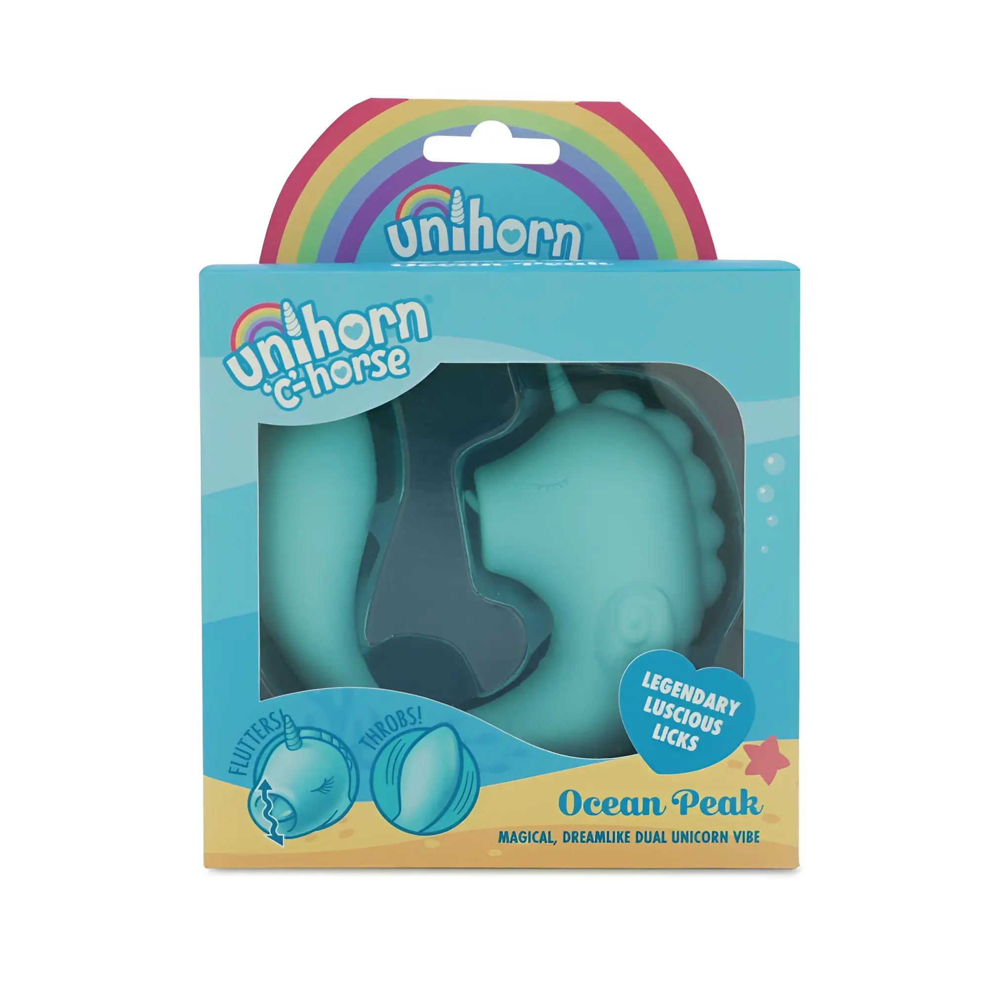 Creativec unihorn massager c horse ocean peak teal and black unicorn-shaped vibrator in colorful packaging box