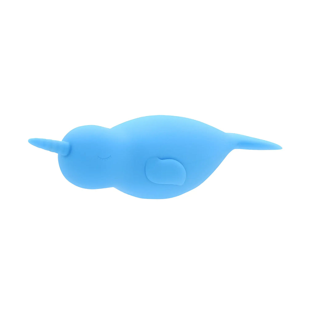 CreativeC unihorn of the sea neigh mo the narwhal soft blue silicone bath toy with smooth rounded body and single horn