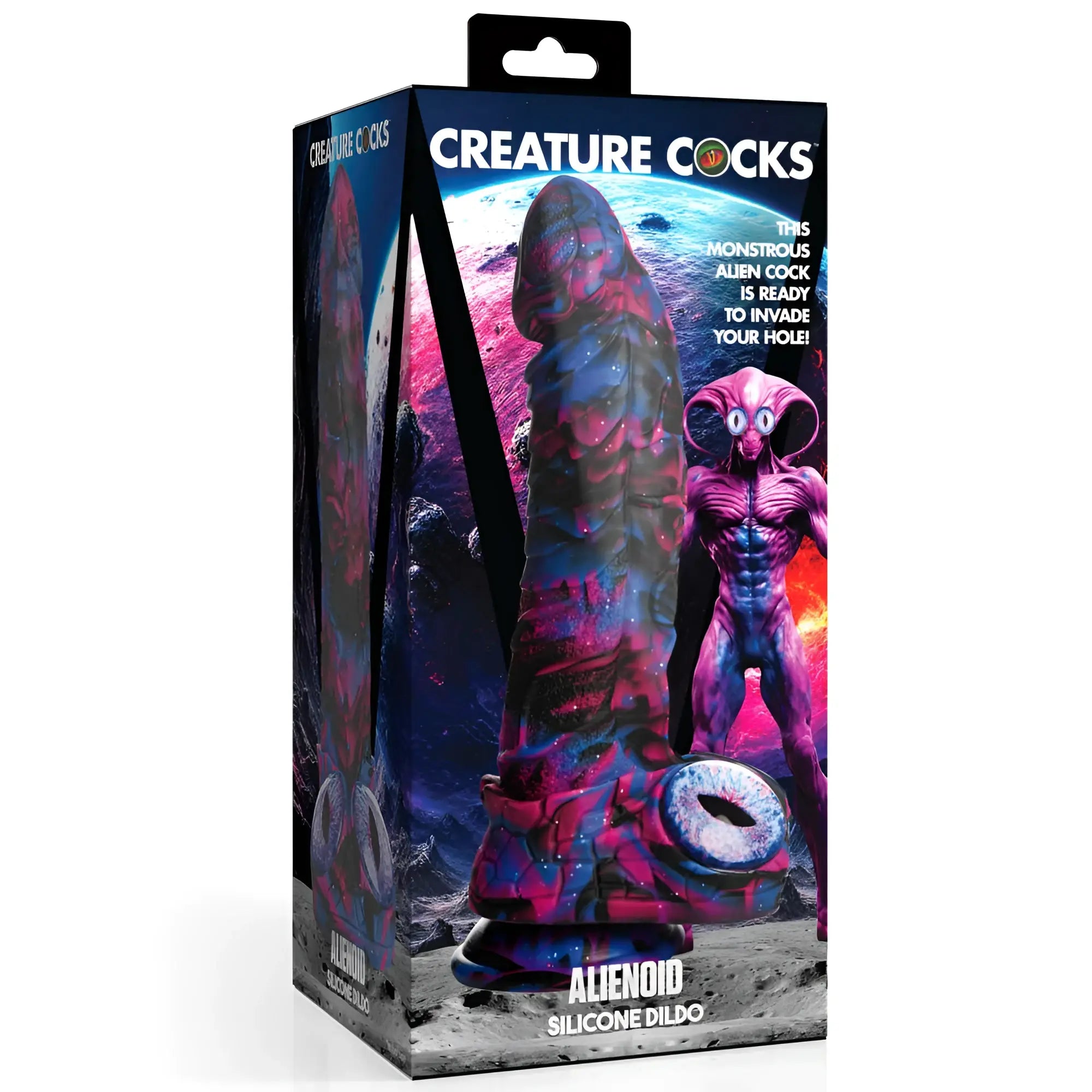 Creature cocks Alienoid silicone dildo with galaxy pattern translucent blue and pink design for intimate use