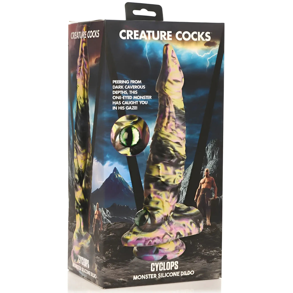 Creature Cocks cyclops monster silicone dildo with one eye and textured multicolored surface for unique pleasure