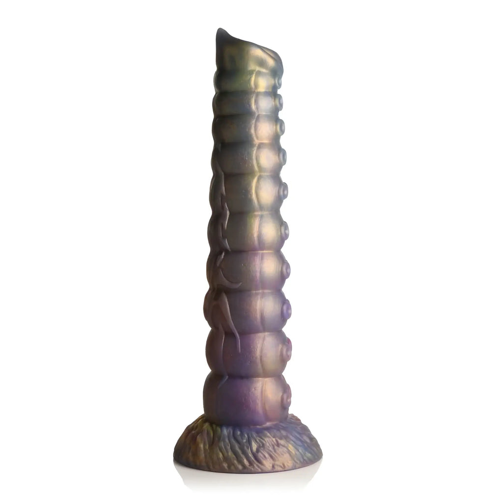 Iris octopus-themed silicone dildo with gradient iridescent finish and segmented deep invader tentacle design