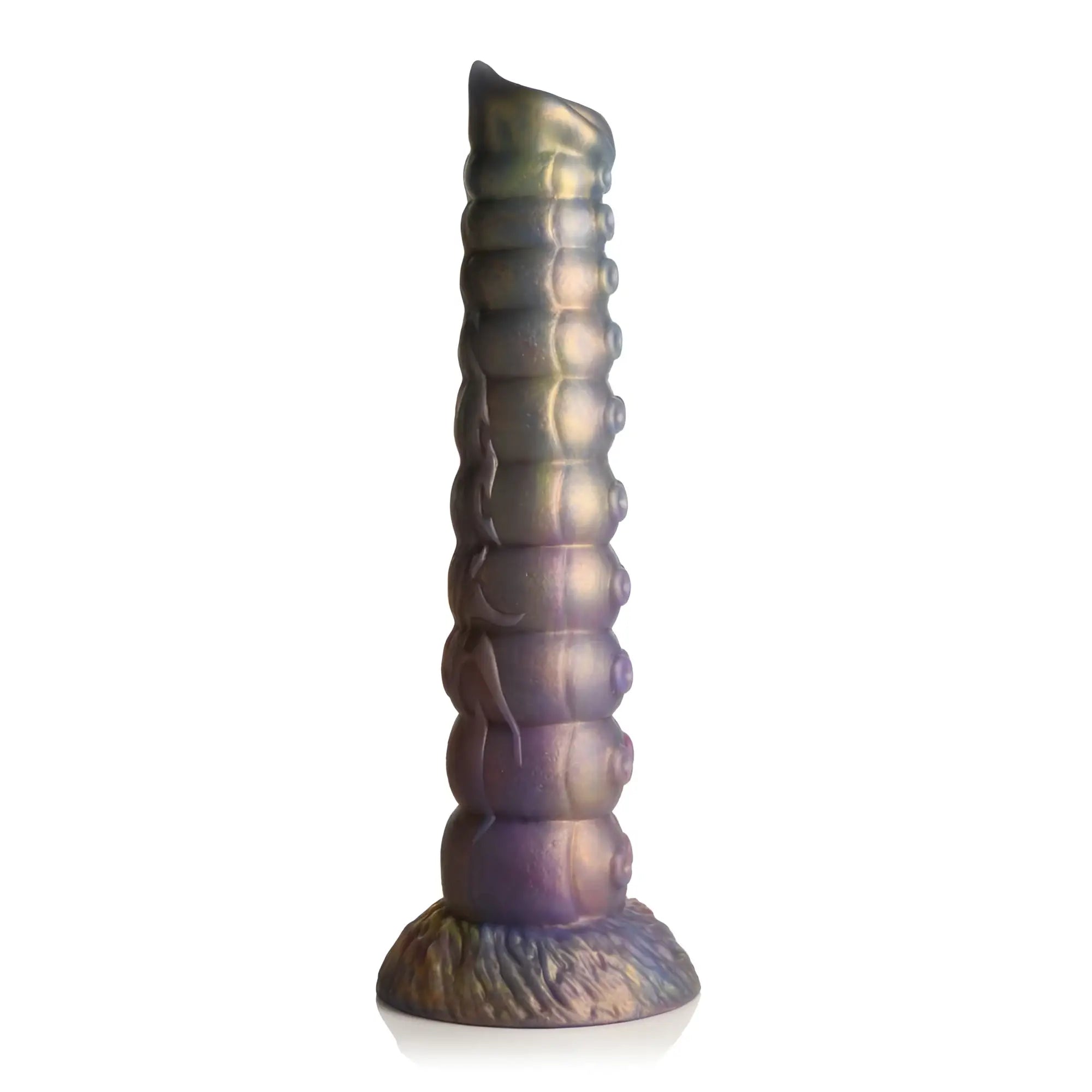 Iris octopus-themed silicone dildo with gradient iridescent finish and segmented deep invader tentacle design